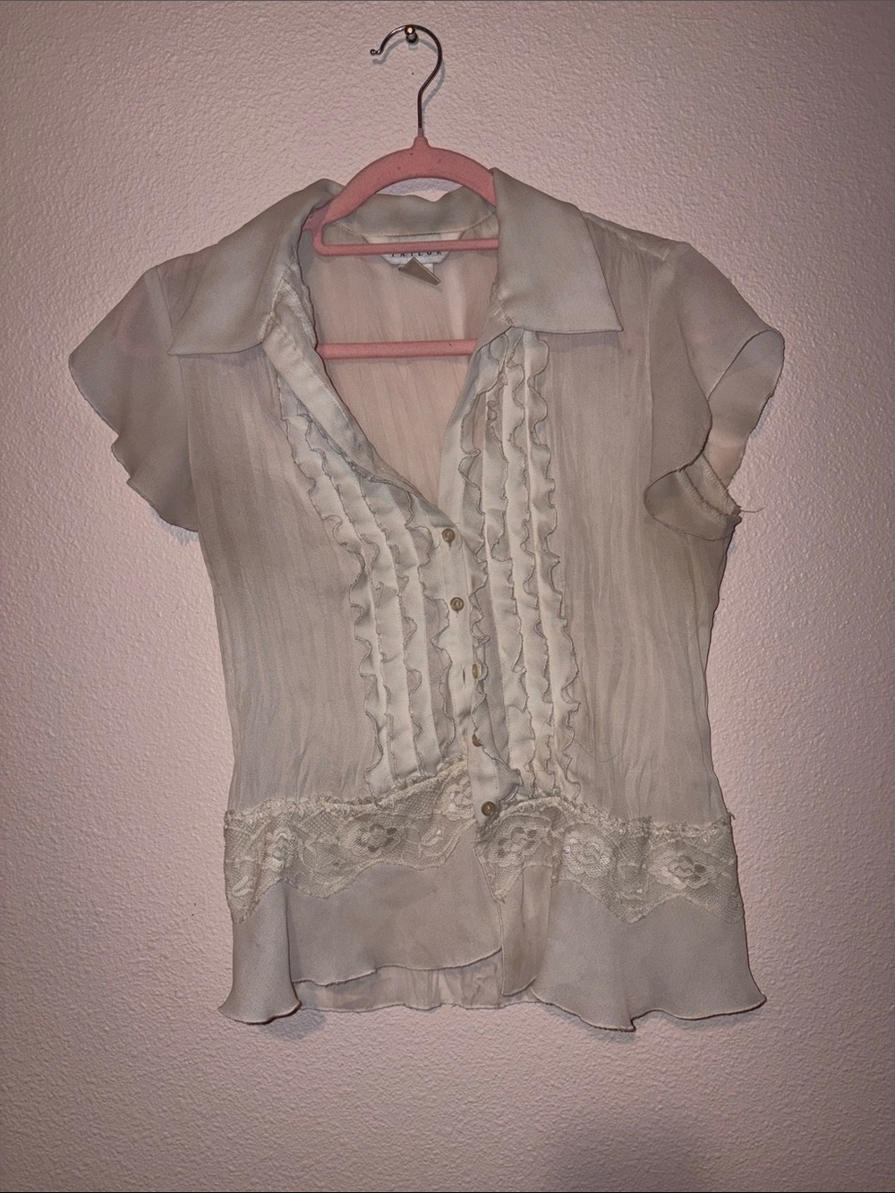 Sheer Ruffle Front Blouse - Cream
